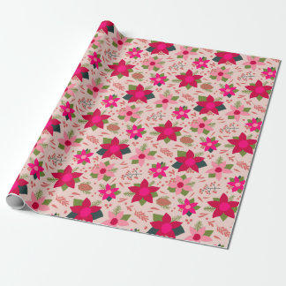 Papel De Presente Poinsettias Rosa