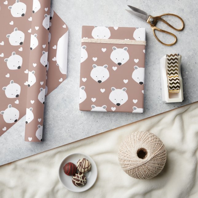 Papel De Presente Polar Bear Face Heart Animal (Artesanato)