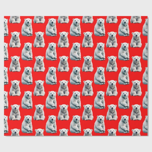 Papel De Presente Polar Bear Pattern Design On Red  (Aberto)