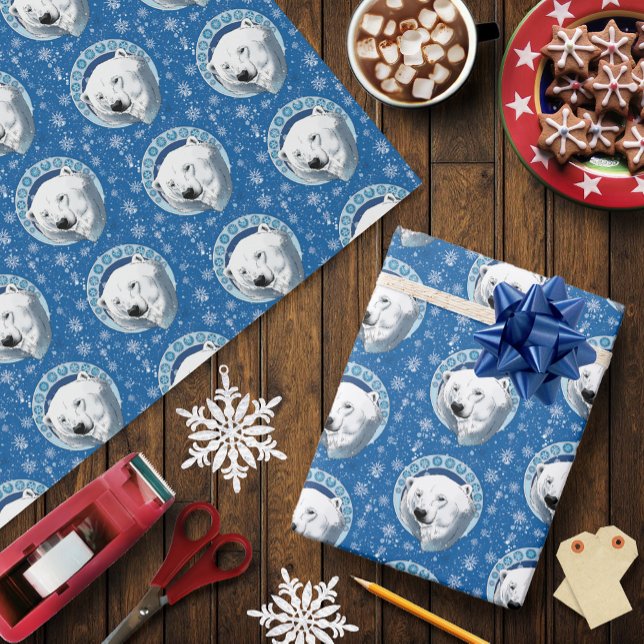 Papel De Presente Polar Bear Snowflakes Art Nouveau (Criador carregado)
