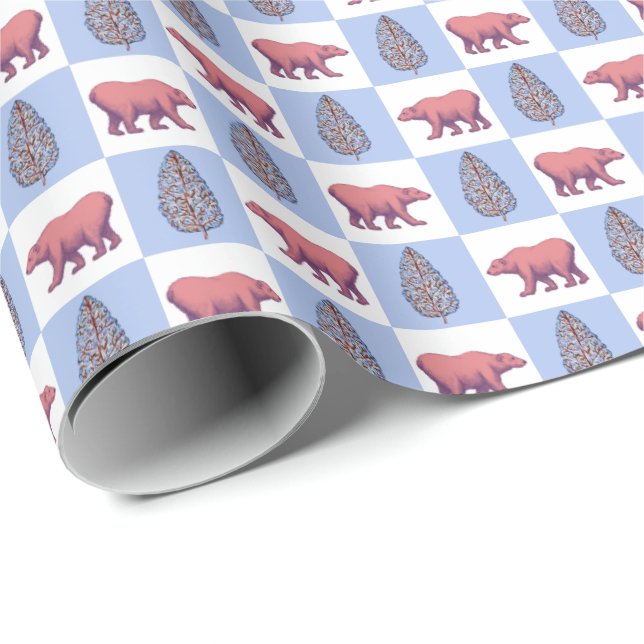 Papel De Presente Polar Bears and Block Print Topiary Wrapping Paper (Ponta do rolo)