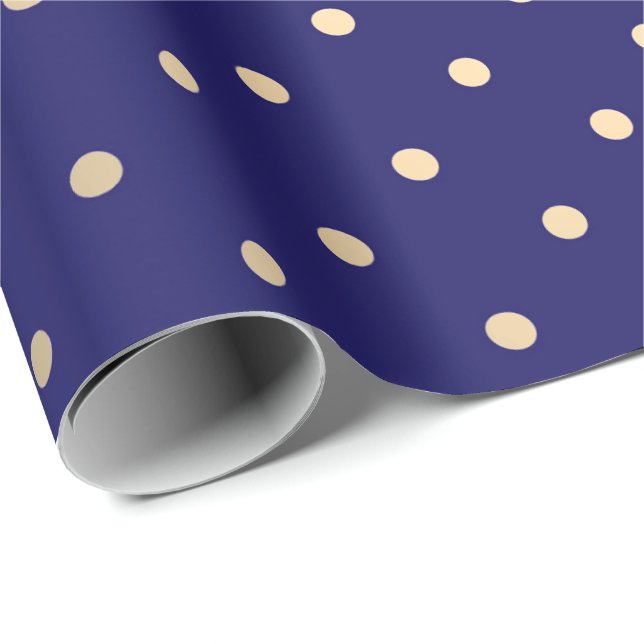 Papel De Presente Polka Big Dots Blue Marinho Foxier Dourado Ivory (Ponta do rolo)