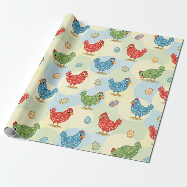Papel De Presente Polka Dot Chickens Wrapping Paper (Desenrolado)