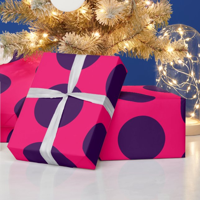 Papel De Presente Polka Dots purple hot pink birthday (Feriados)