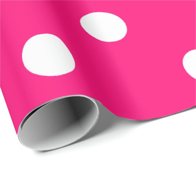 Papel De Presente Polka Pequenos Pontos Brancos Fuchsia Rosa Quente (Ponta do rolo)