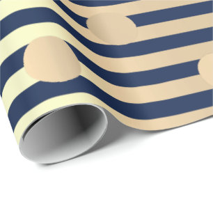 Papel De Presente Polka Small Pontos Strips Marinho Azul Foxier Dour