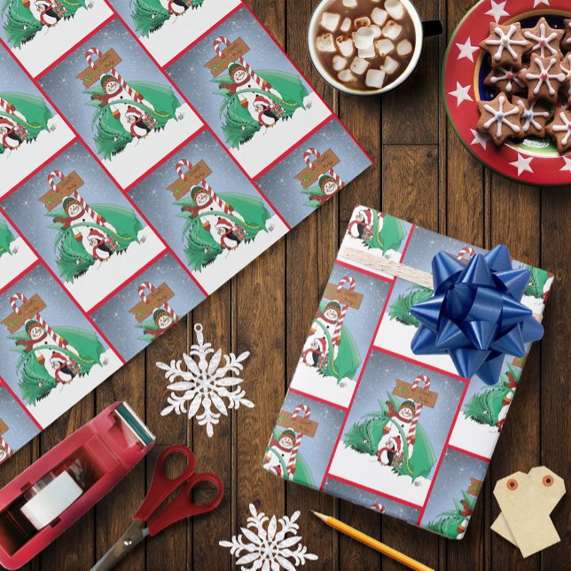Papel De Presente Pólo Norte Boneco de Neve Dragão Pinguim Natal (Criador carregado)
