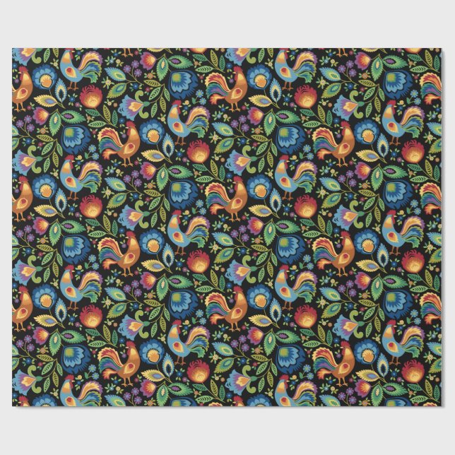 Papel De Presente Poloneses Folk Roosters (Aberto)