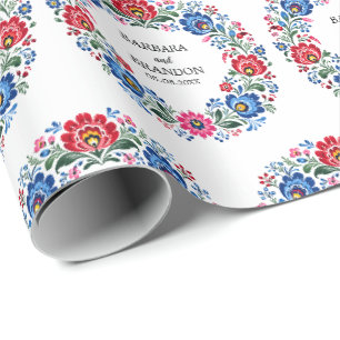 Papel De Presente Polsil Folclórico Polska Floral Tradicional Vintag