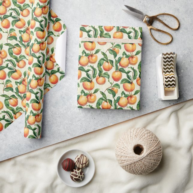 Papel De Presente Pomar de Aquarela de Laranja Fresca (Artesanato)