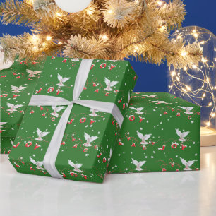 Papel De Presente Pombas Brancas de Paz e Alegria Com Flocos de Neve