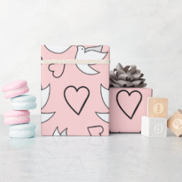 Papel De Presente Pombas de Casamento para Chuveiro de Noiva Rosa Se