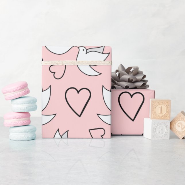 Papel De Presente Pombas de Casamento para Chuveiro de Noiva Rosa Se (Chá de bebê)