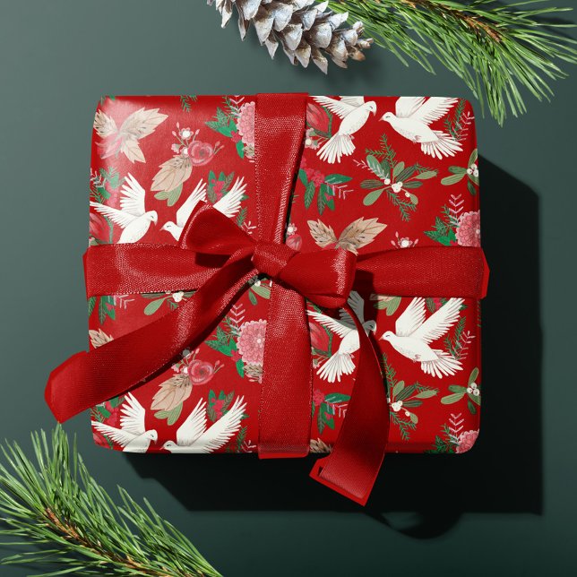 Papel De Presente Pombas Paz na Terra padrão floral (Criador carregado)
