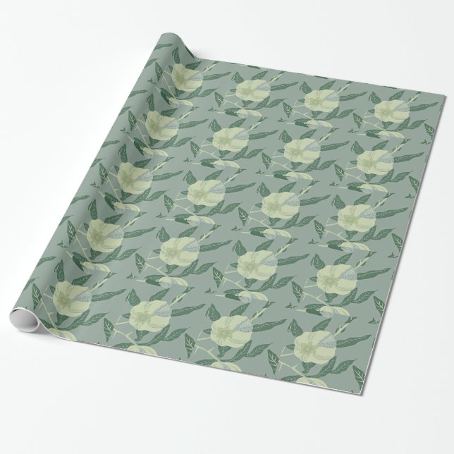 Papel De Presente Pomegranato ou Fruta, verde pastoso (Desenrolado)