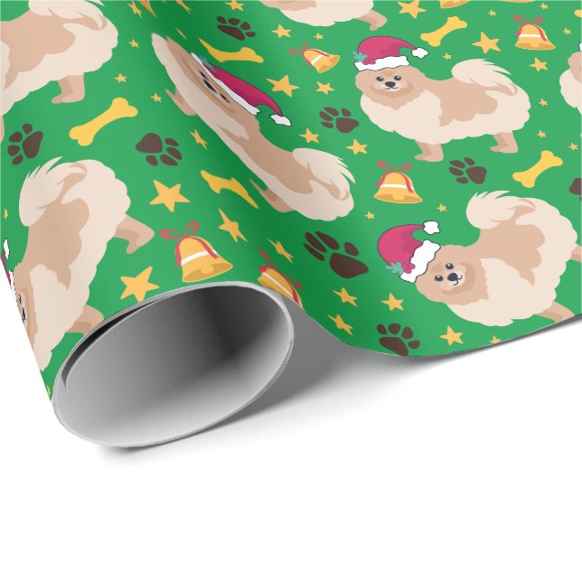 Papel De Presente Pomerânia de Cachorro com chapéu de Papai Noel, Ve (Ponta do rolo)