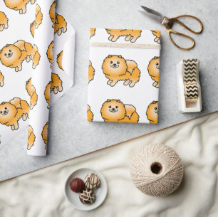 Papel De Presente Pomeraniana - Padrão de Cachorro de Cartoon Cuto