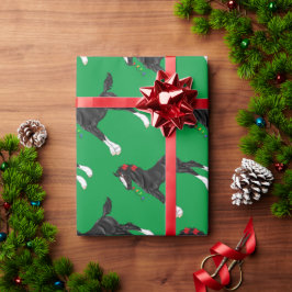 Papel De Presente Pônei de Cavalaria Preto no Natal