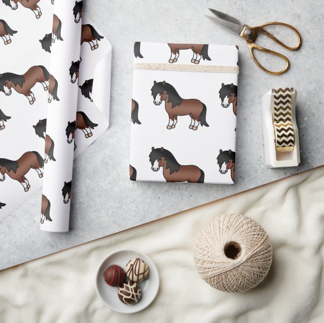 Papel De Presente Pônei Shetland Marrom Padrão de Pônei de Desenho A (Artesanato)