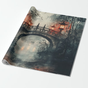 Papel De Presente Ponte Lanterna Aquarela Luar