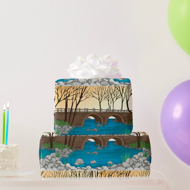 Papel De Presente Ponte russa sobre paisagem natural fluvial (Criador carregado)