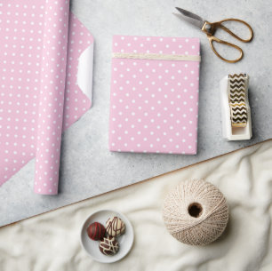 Papel De Presente Pontinhos Brancos Clássicos - Rosa Claro