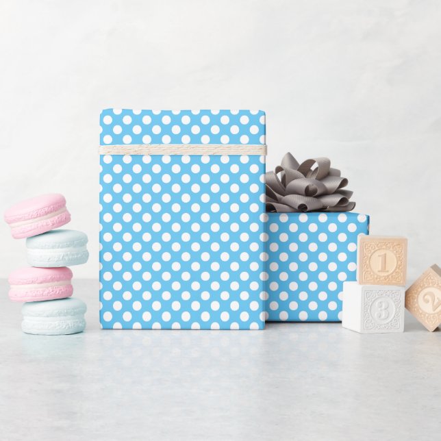 Papel De Presente Pontinhos Brancos e Azuis (Chá de bebê)