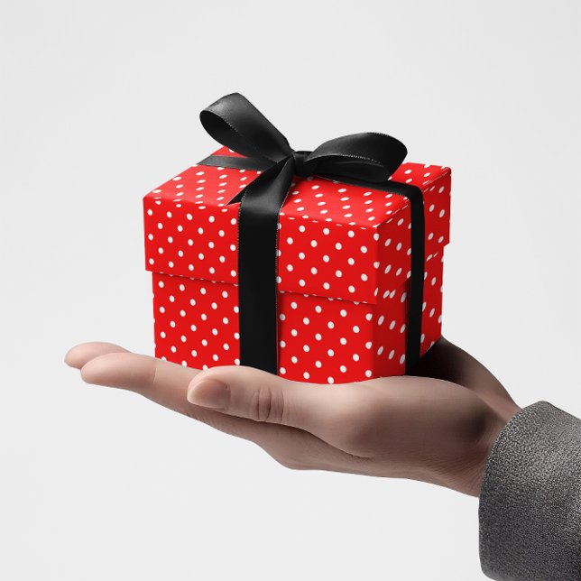 Papel De Presente Pontinhos minúsculos vermelhos e brancos (Red and White Tiny Polka Dots Wrapping Paper)