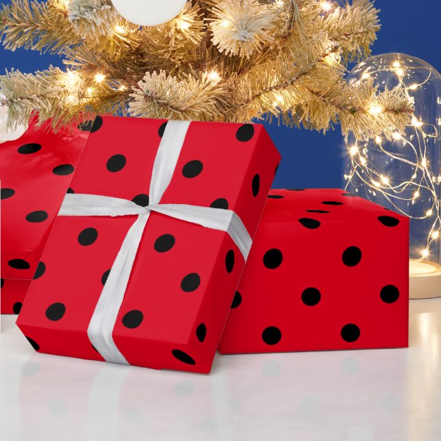 Papel De Presente Pontinhos Vermelhos e Pretos (Feriados)
