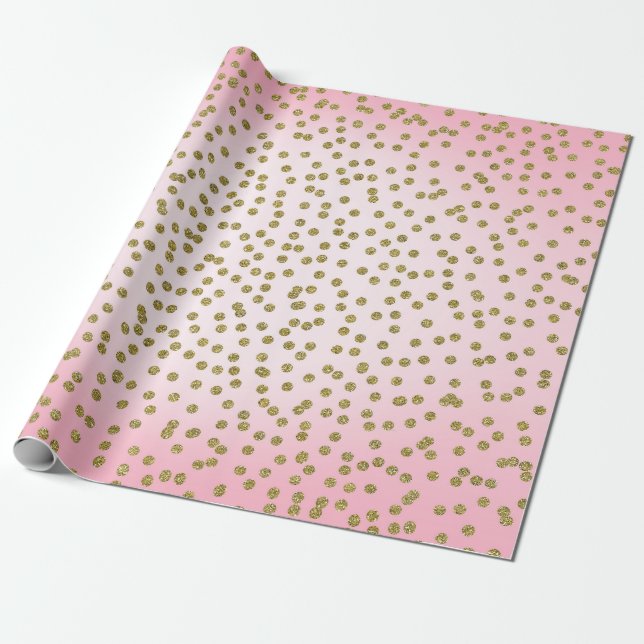 Papel De Presente Ponto de Confete Brilhante Rosa e Dourado Glamouro (Desenrolado)