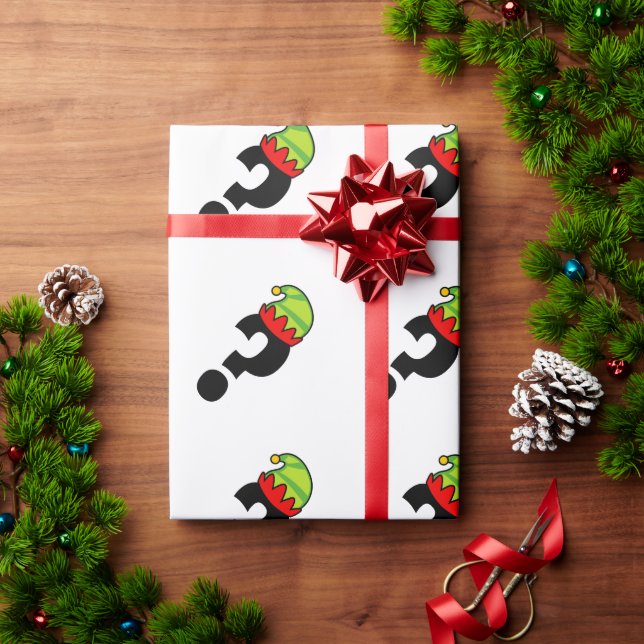 Papel De Presente Ponto de interrogação com um chapéu de elfo engraç (Presente de Natal)