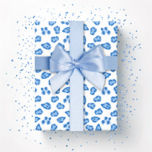 Papel De Presente Ponto de Leopardo em Porcelana Azul