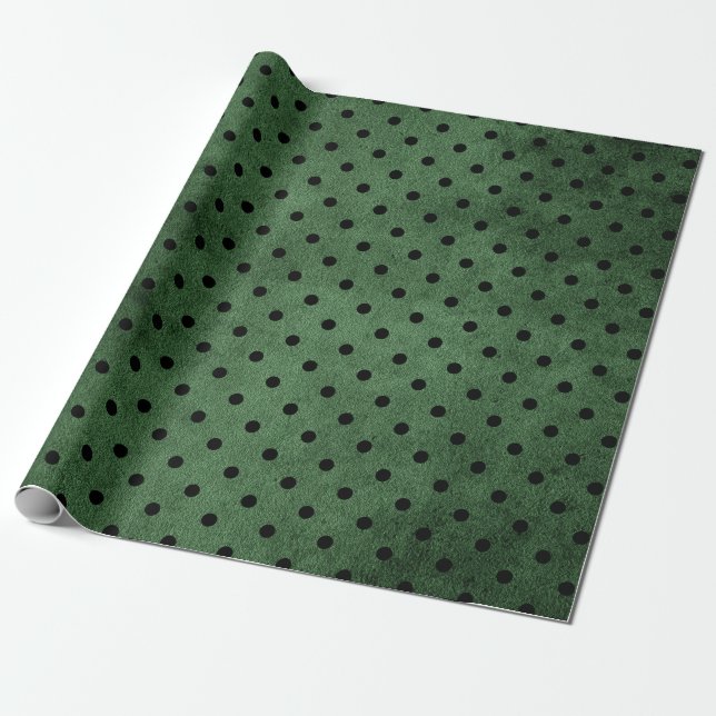 Papel De Presente Ponto Preto e Verde Rústico Impressão de Bolinhas (Desenrolado)