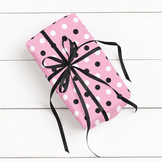 Papel De Presente Ponto Rosa Preto e Branco (Pink Black and White Polka Dot Wrapping Paper)