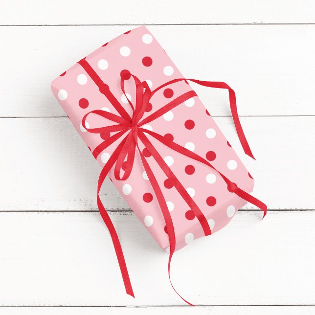 Papel De Presente Ponto Rosa Vermelho e Branco (Pink Red and White Polka Dot Wrapping Paper)