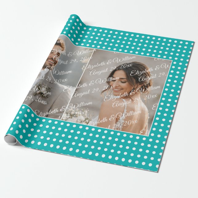 Papel De Presente Pontos Brancos em Azul Turquesa – Casamento Person (Desenrolado)