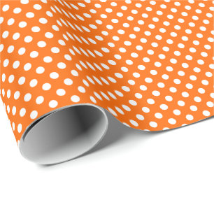Papel De Presente Pontos Brancos em Laranja