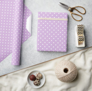 Papel De Presente Pontos Clássicos Branco - Lilás Suave