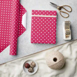 Papel De Presente Pontos Clássicos Branco - Vermelho Framboesa