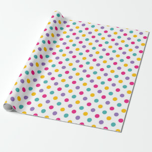 Papel De Presente Pontos Coloridos Alegres em Fundo Branco