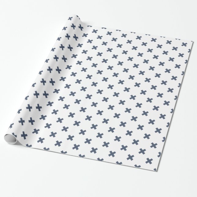 Papel De Presente Pontos crus de cinza azul em branco (Desenrolado)