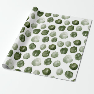 Papel De Presente Pontos de Aquarela Verde Musgo Pintados à Mão