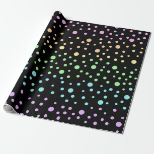 Papel De Presente Pontos de Bolinhas Arco-Íris Preto