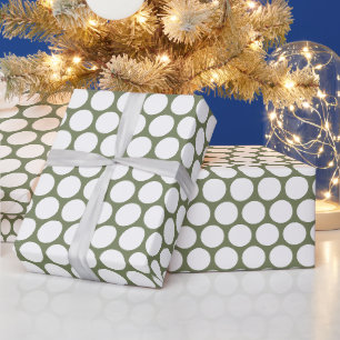 Papel De Presente Pontos de Bolinhas Verde Sage e Branco