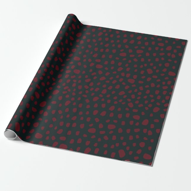 Papel De Presente Pontos de Crimson Orgânicos no Verde Escuro (Desenrolado)