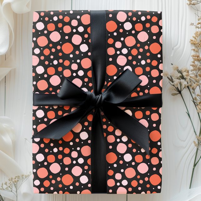 Papel De Presente Pontos de Halloween em Rosa, Laranja e Preto (Criador carregado)