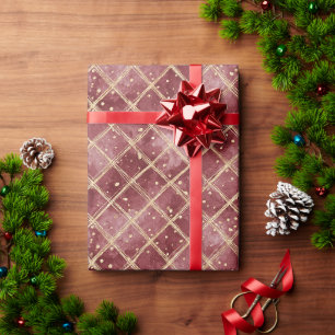 Papel De Presente Pontos de Natal Dourados Vermelhos