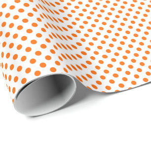Papel De Presente Pontos de Polka Laranja em Branco