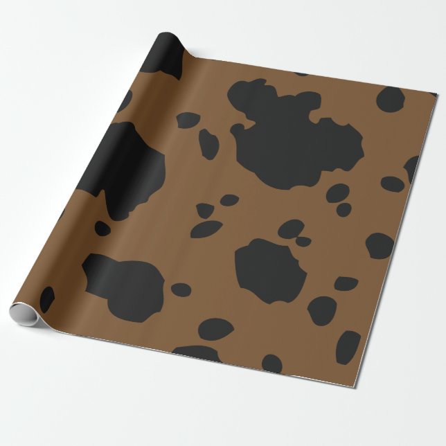 Papel De Presente Pontos De Vaca Pretos E Castanhos Impressão Animal (Desenrolado)