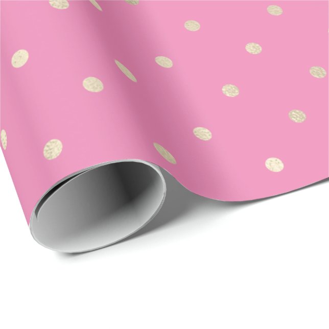 Papel De Presente Pontos Dourados do Gelam Rosa Girly (Ponta do rolo)